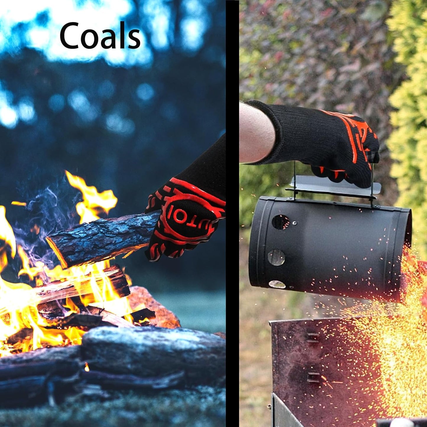 BBQ Grill Gloves, 1472°F Heat Resistant Barbecue Gloves Oven Mitts for Kitchen BBQ Grilling and Outdoor Cooking Campfire Fireplace Accessories, 1 Pair, 13 Inch Long Oven Gloves with Fingers, XL