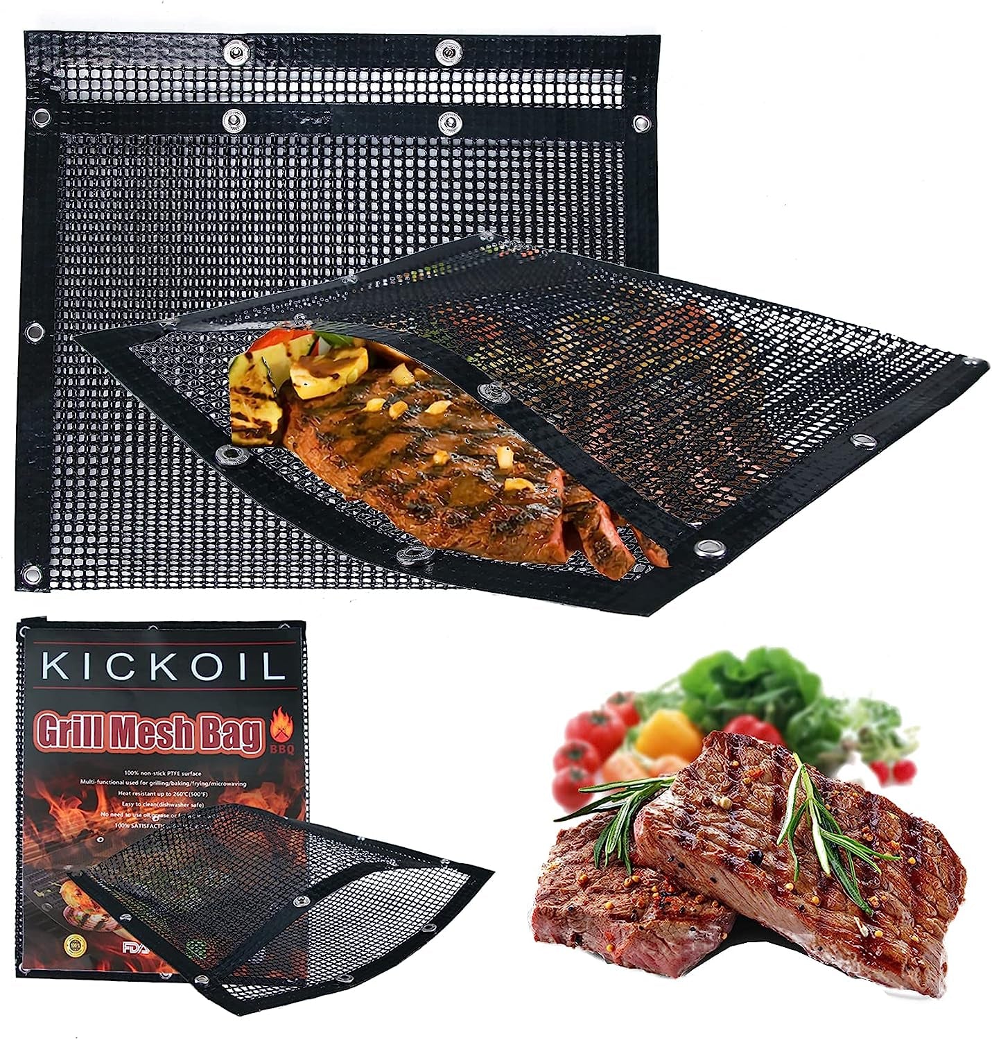 Grilling Accessories Mesh Grill Bags for Outdoor Grill,More than Grill Mat,Non-Stick Resuable,Easy to Clean,Works on Electric Grill Gas Charcoal Smokers Outdoor Camping Barbeque BBQ Accessories Tools
