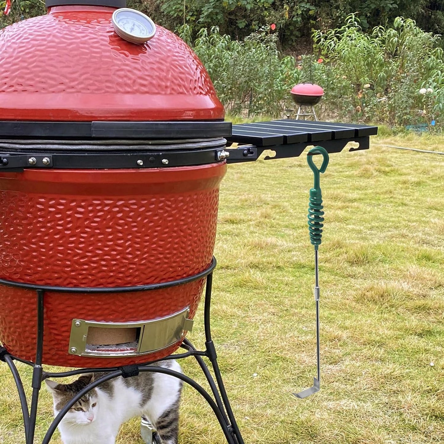 18 Inch BBQ Ash Tool, Kamado Joe Charcoal Smoker Wood Burning Stove Ash Rake Grilling Accessories ,Green Threaded Handle Charcoal Garden Tools Grill Cleaning Tools