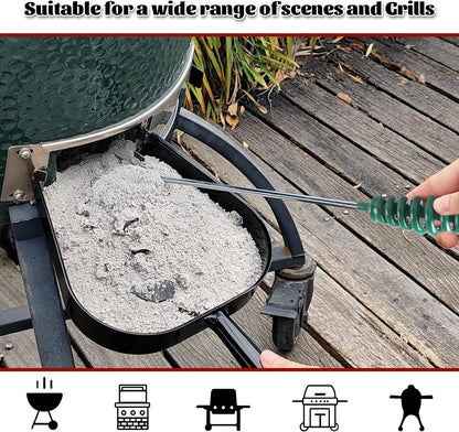 18 Inch BBQ Ash Tool, Kamado Joe Charcoal Smoker Wood Burning Stove Ash Rake Grilling Accessories ，Green Threaded Handle Charcoal Garden Tools Grill Cleaning Tools