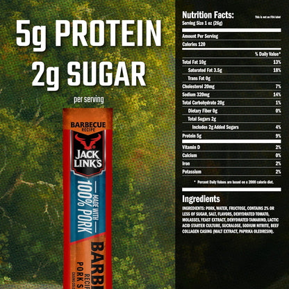 Meat Sticks, Barbecue Pork Sticks – Protein Snack, Individually Wrapped Meat Stick with 5G of Protein – 0.92 Oz. (20 Count)
