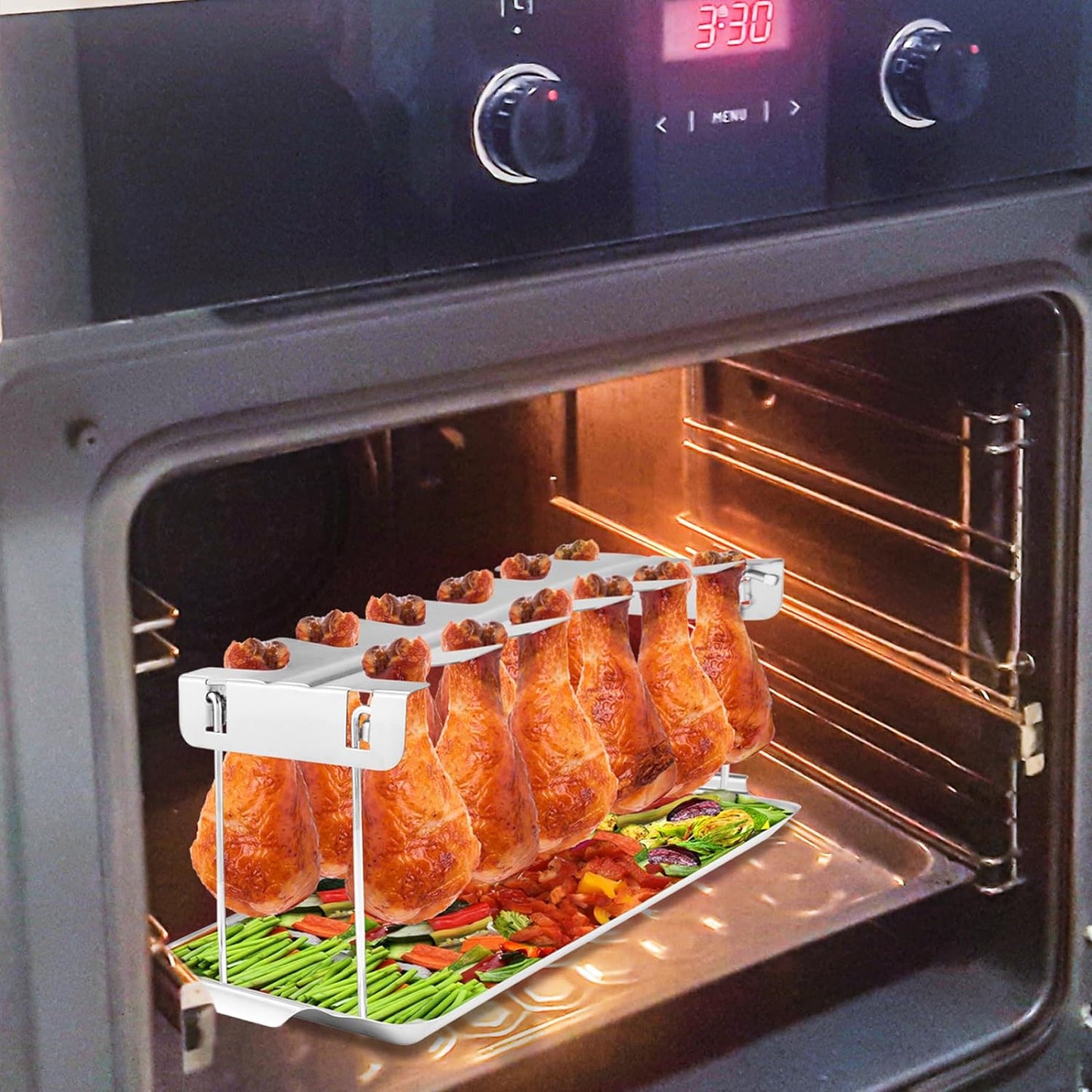 Premium Chicken Leg Rack for Grill & Smoker - Multi-Use Chicken Drumstick Holder, Wing & Leg Rack for BBQ - Sturdy, Easy to Clean - Ideal Smoker Accessories Gift for Grilling Enthusiasts