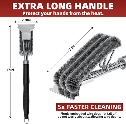 Grill Brush for Outdoor Grill, BBQ Brush for Grill Cleaning, 18" Grill Cleaner Brush and Scraper, Smoker Grill Accessories Tool - Christmas Grilling Gifts for Men Dad Boyfriend