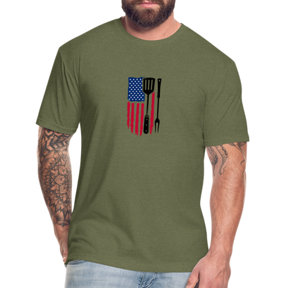 BBQ Flag Shirt - heather military green