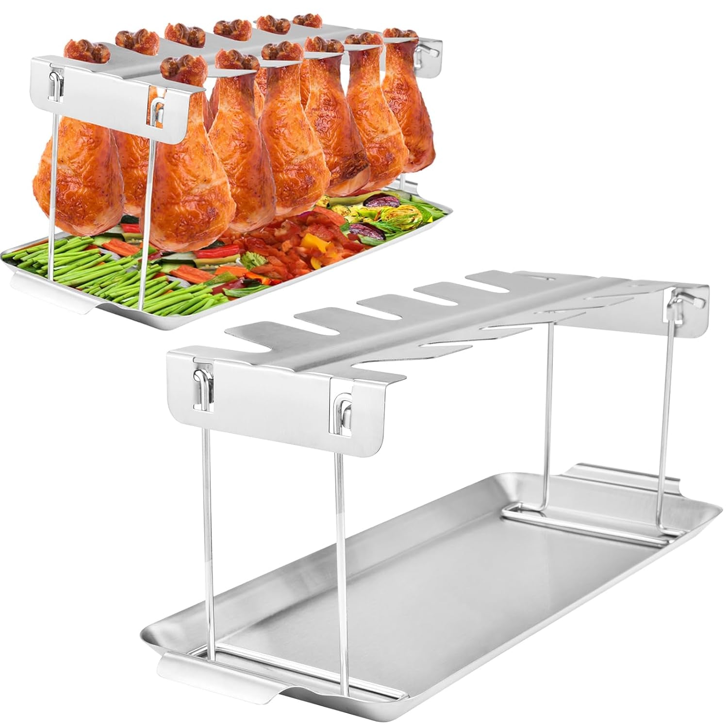 Premium Chicken Leg Rack for Grill & Smoker - Multi-Use Chicken Drumstick Holder, Wing & Leg Rack for BBQ - Sturdy, Easy to Clean - Ideal Smoker Accessories Gift for Grilling Enthusiasts