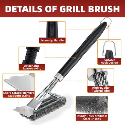 Grill Brush for Outdoor Grill, BBQ Brush for Grill Cleaning, 18" Grill Cleaner Brush and Scraper, Smoker Grill Accessories Tool - Christmas Grilling Gifts for Men Dad Boyfriend