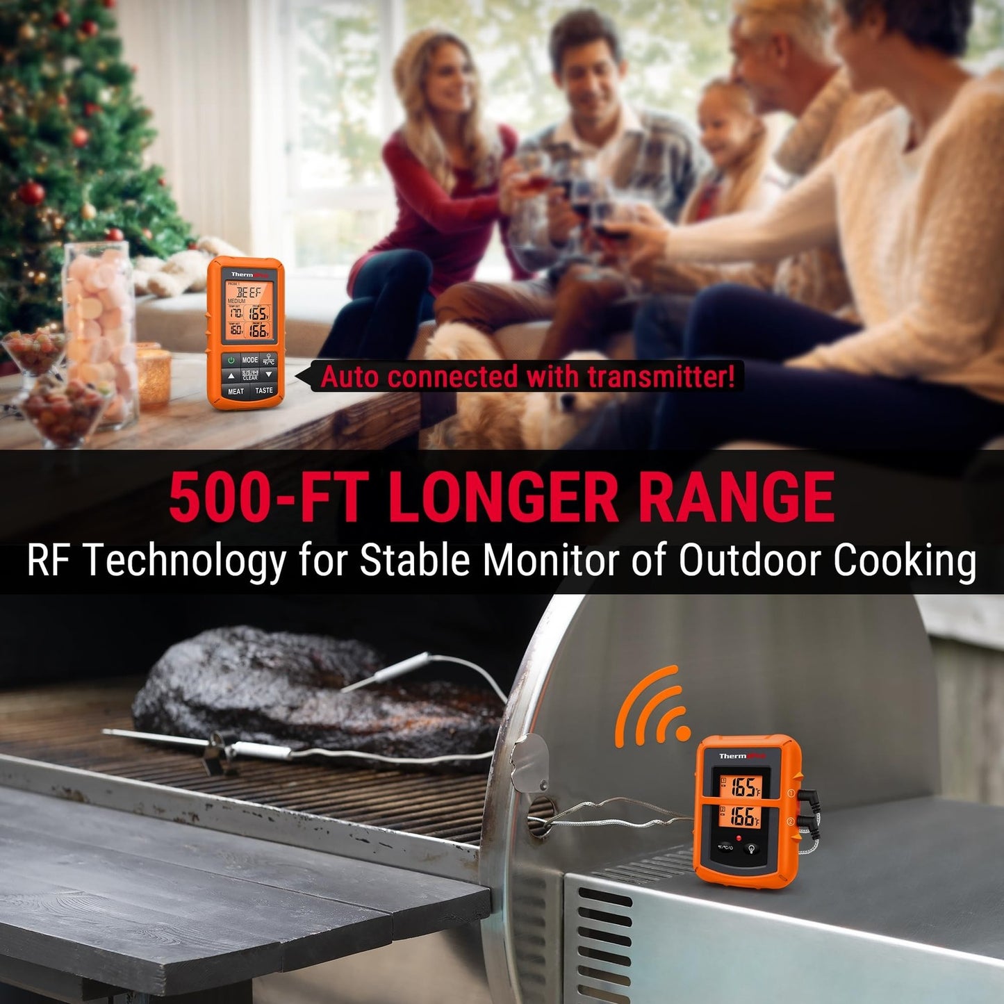 Thermopro TP20 500FT Wireless Meat Thermometer with Dual Meat Probe, Digital ...