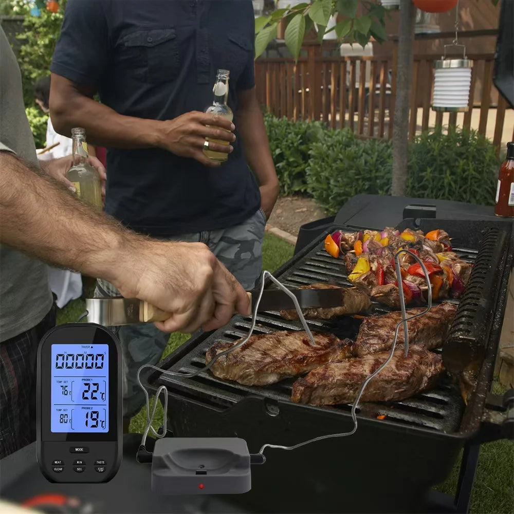230 Feet Wireless Range Grill Oven Meat Thermometer with Timer and LCD Backlight Waterproof Dual Probe Kitchen Cooking Food Thermometer