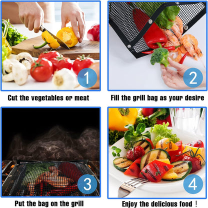 Grilling Accessories Mesh Grill Bags for Outdoor Grill,More than Grill Mat,Non-Stick Resuable,Easy to Clean,Works on Electric Grill Gas Charcoal Smokers Outdoor Camping Barbeque BBQ Accessories Tools
