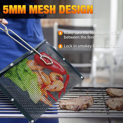 Grilling Accessories Mesh Grill Bags for Outdoor Grill,More than Grill Mat,Non-Stick Resuable,Easy to Clean,Works on Electric Grill Gas Charcoal Smokers Outdoor Camping Barbeque BBQ Accessories Tools