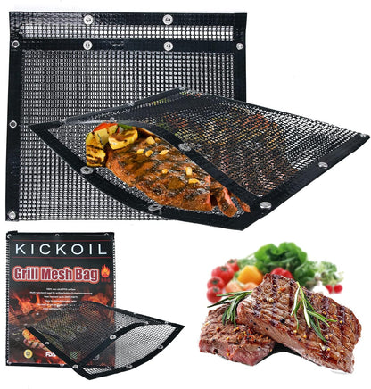 Grilling Accessories Mesh Grill Bags for Outdoor Grill,More than Grill Mat,Non-Stick Resuable,Easy to Clean,Works on Electric Grill Gas Charcoal Smokers Outdoor Camping Barbeque BBQ Accessories Tools