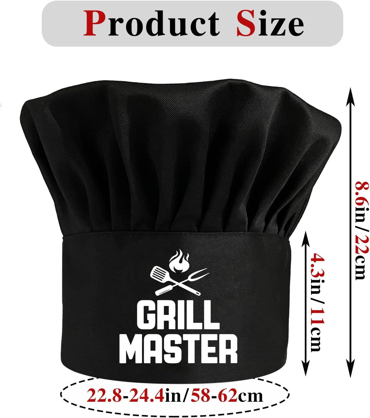 Grill Master,Funny Chef Hat，Bbq Chef Hats,Adjustable Kitchen Cooking Hat for Men & Women, BBQ Gift,Perfect for BBQ Grilling Barbecue Cooking Baking Black