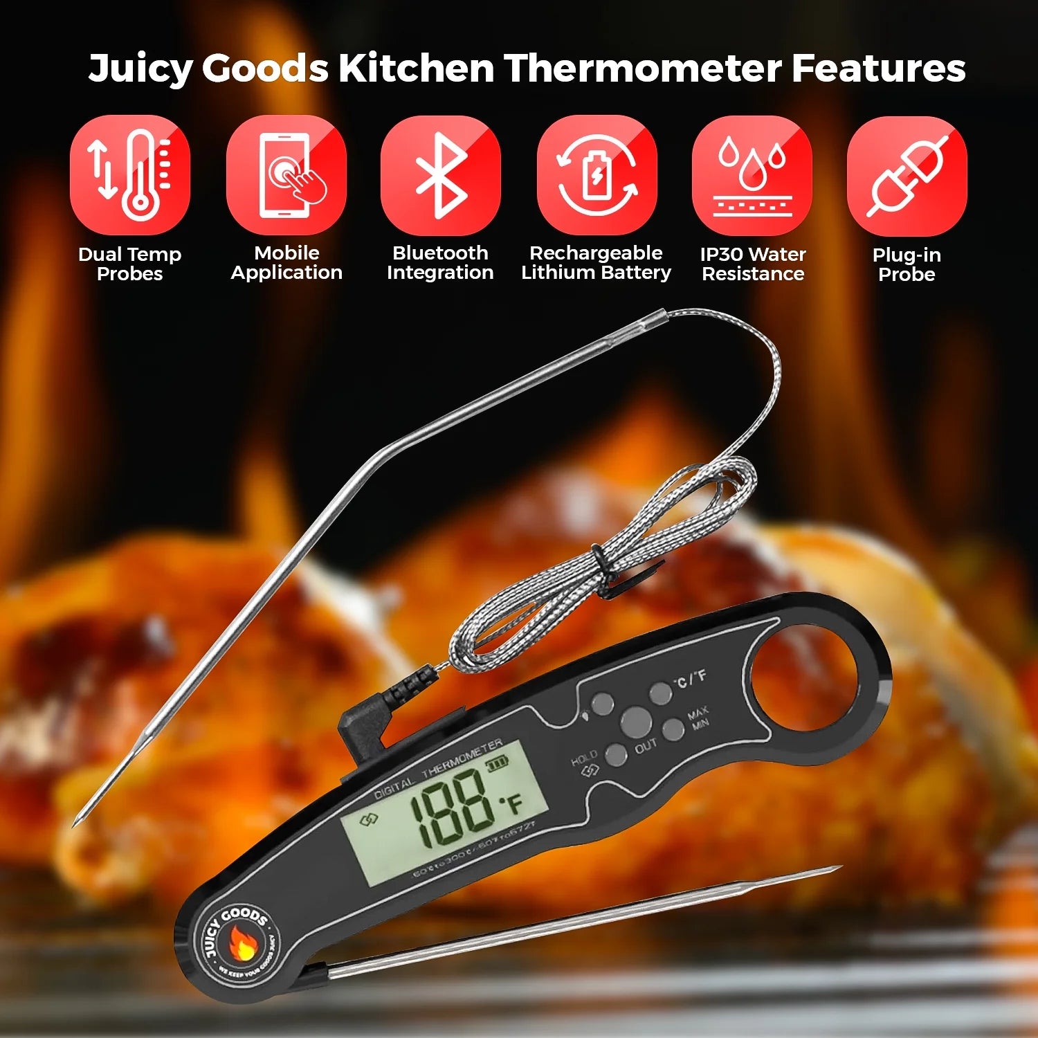 Bluetooth Digital Grill Meat Thermometer with Mobile App Dual Probe BBQ Food Thermometer
