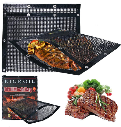 Grilling Accessories Mesh Grill Bags for Outdoor Grill,More than Grill Mat,Non-Stick Resuable,Easy to Clean,Works on Electric Grill Gas Charcoal Smokers Outdoor Camping Barbeque BBQ Accessories Tools